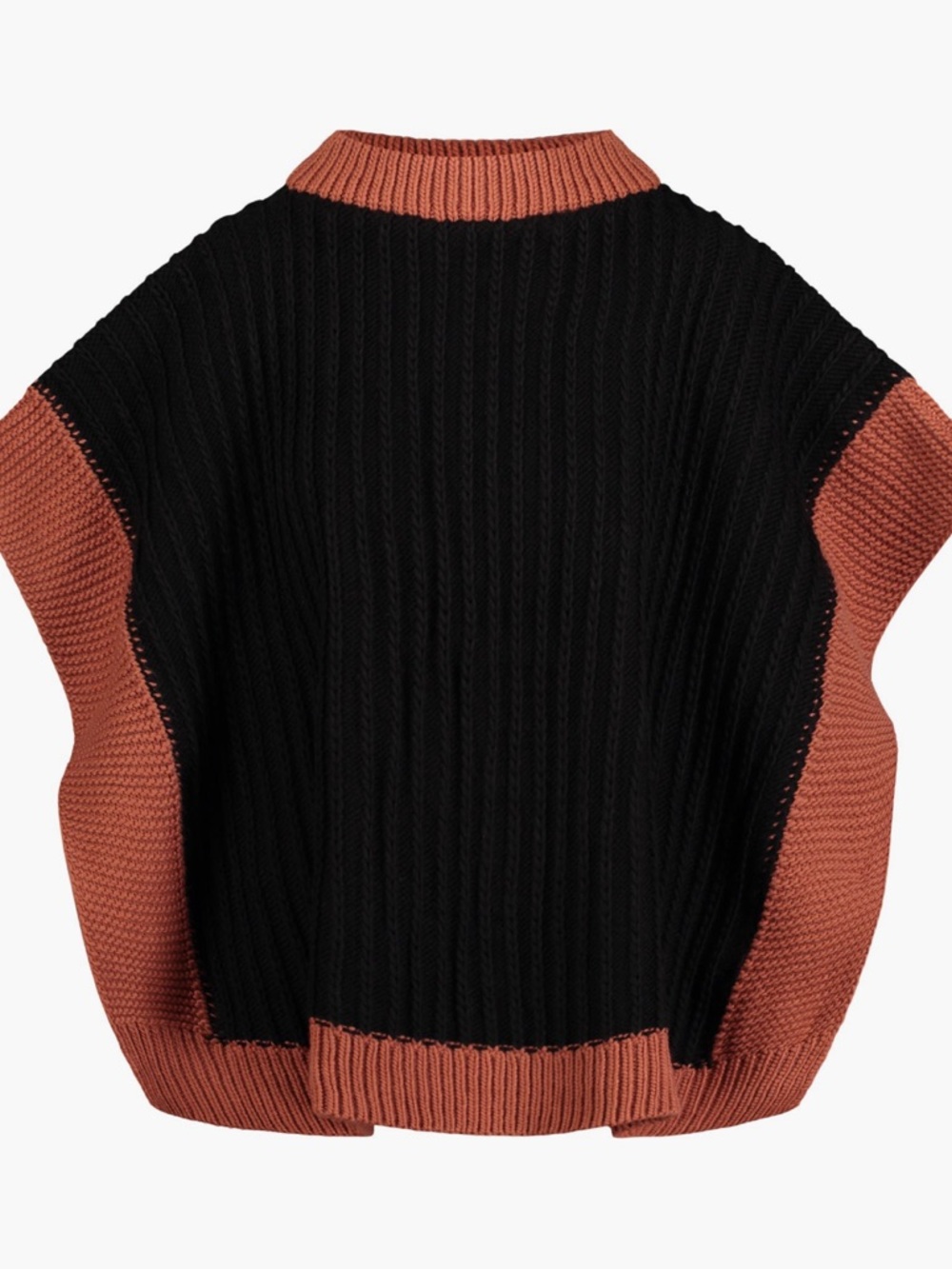 Rebecca Minkoff Black and Rust Ribbed Knit Poncho Sweater